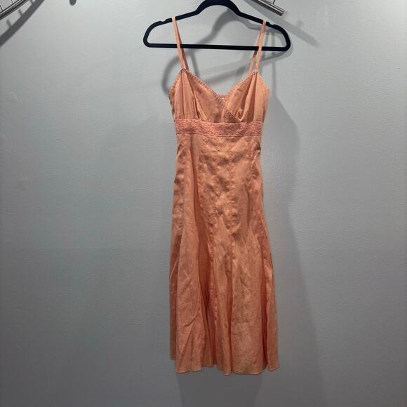 Gianni Bini Peach Pleated Midi Dress with Lace Detail – Size 0 - Picture 3 of 11